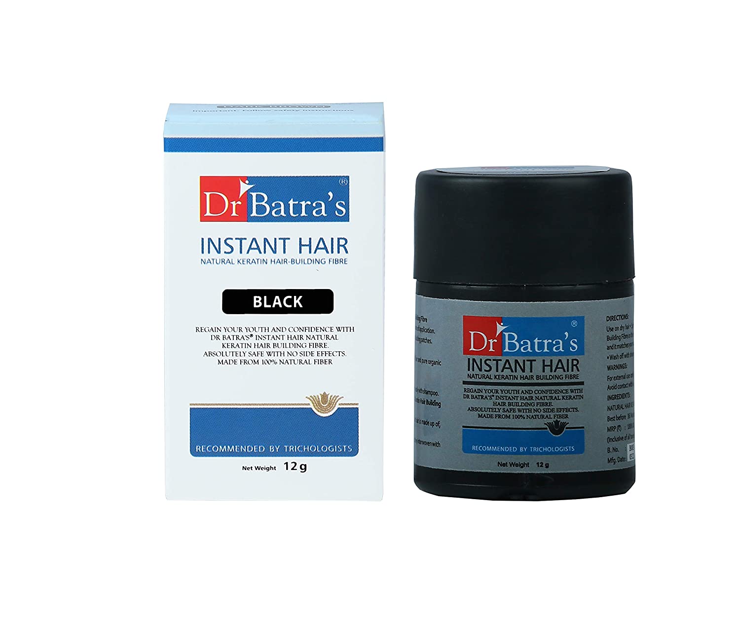 Dr Batra's Instant Hair Natural Keratin Hair Building Fibre Black | Hair  Volume Powder For Men & Women| Instant Volume For Thin Hair | Keratin  Fibers For Hair Loss Coverage, Hair Thickener